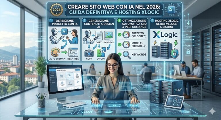Creare sito web con IA nel 2026: Guida Definitiva e Hosting XLogic