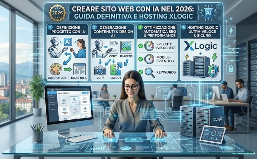 Creare sito web con IA nel 2026: Guida Definitiva e Hosting XLogic