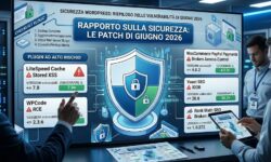 Infografica sulla sicurezza WordPress e patch di giugno 2026.