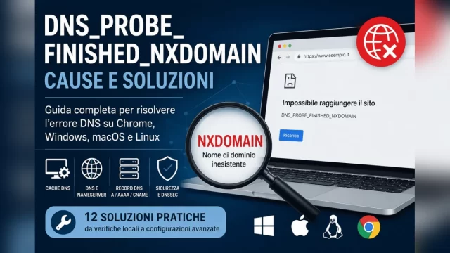 DNS_PROBE_FINISHED_NXDOMAIN: cause e soluzioni Errore DNS_PROBE_FINISHED_NXDOMAIN con cause e soluzioni per Chrome, Windows, macOS e Linux