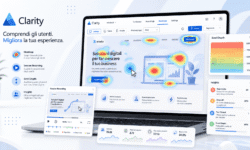 Microsoft Clarity con heatmap, registrazioni delle sessioni, scroll depth e analisi del comportamento degli utenti