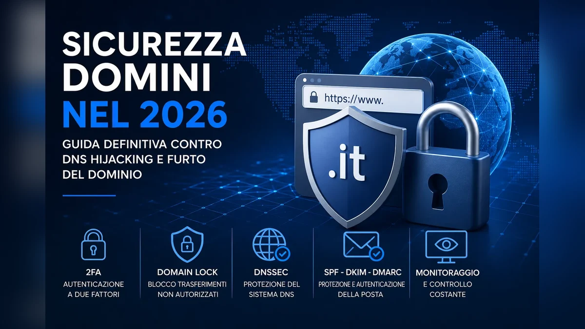 Sicurezza domini nel 2026 contro DNS hijacking e furto del dominio.