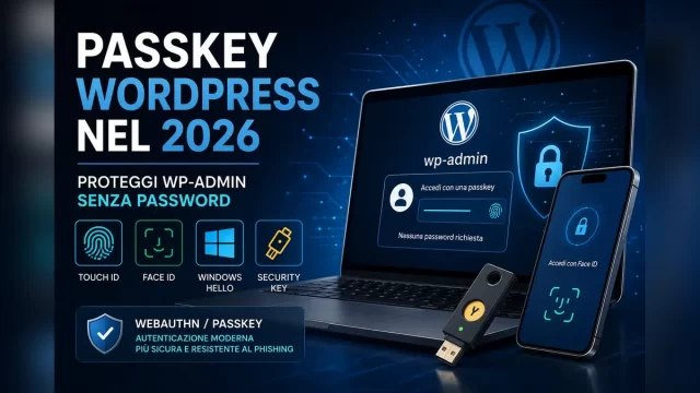 Passkey WordPress nel 2026: Guida Definitiva per Proteggere wp-admin Senza Password Passkey WordPress nel 2026 per proteggere wp-admin con WebAuthn.