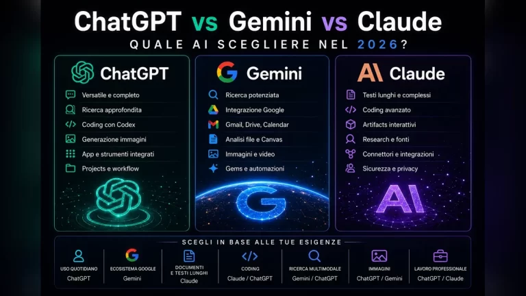 ChatGPT vs Gemini vs Claude nel 2026: confronto completo tra le migliori AI