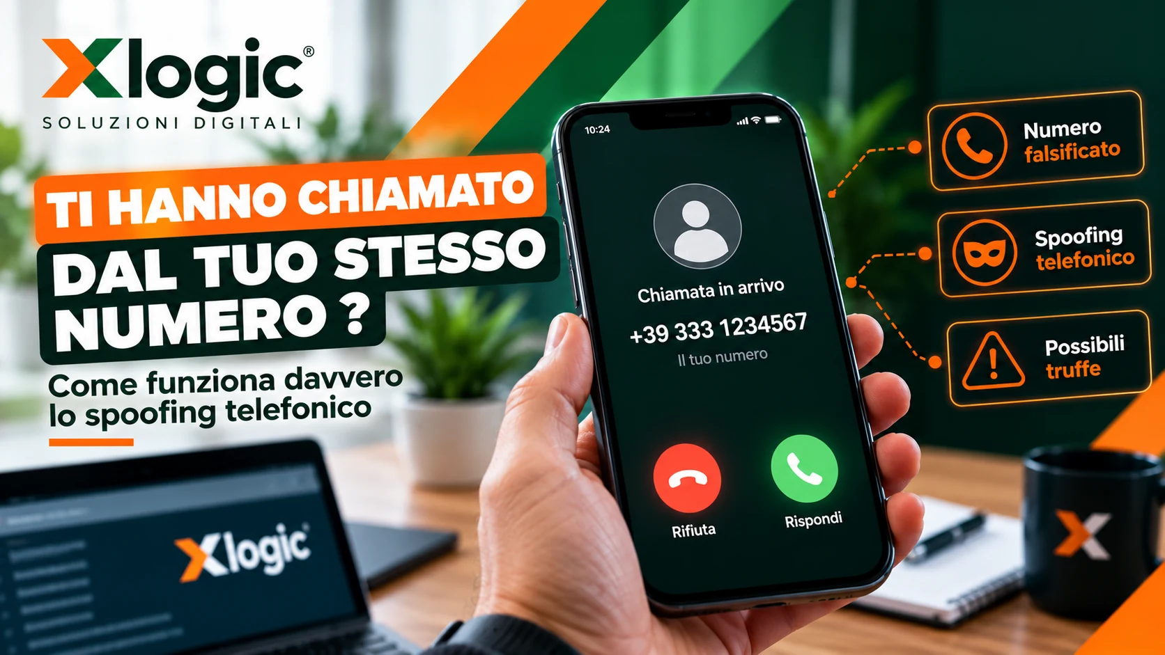 Spoofing telefonico con chiamata dal proprio numero, Caller ID falsificato, possibili truffe e controlli di sicurezza Xlogic