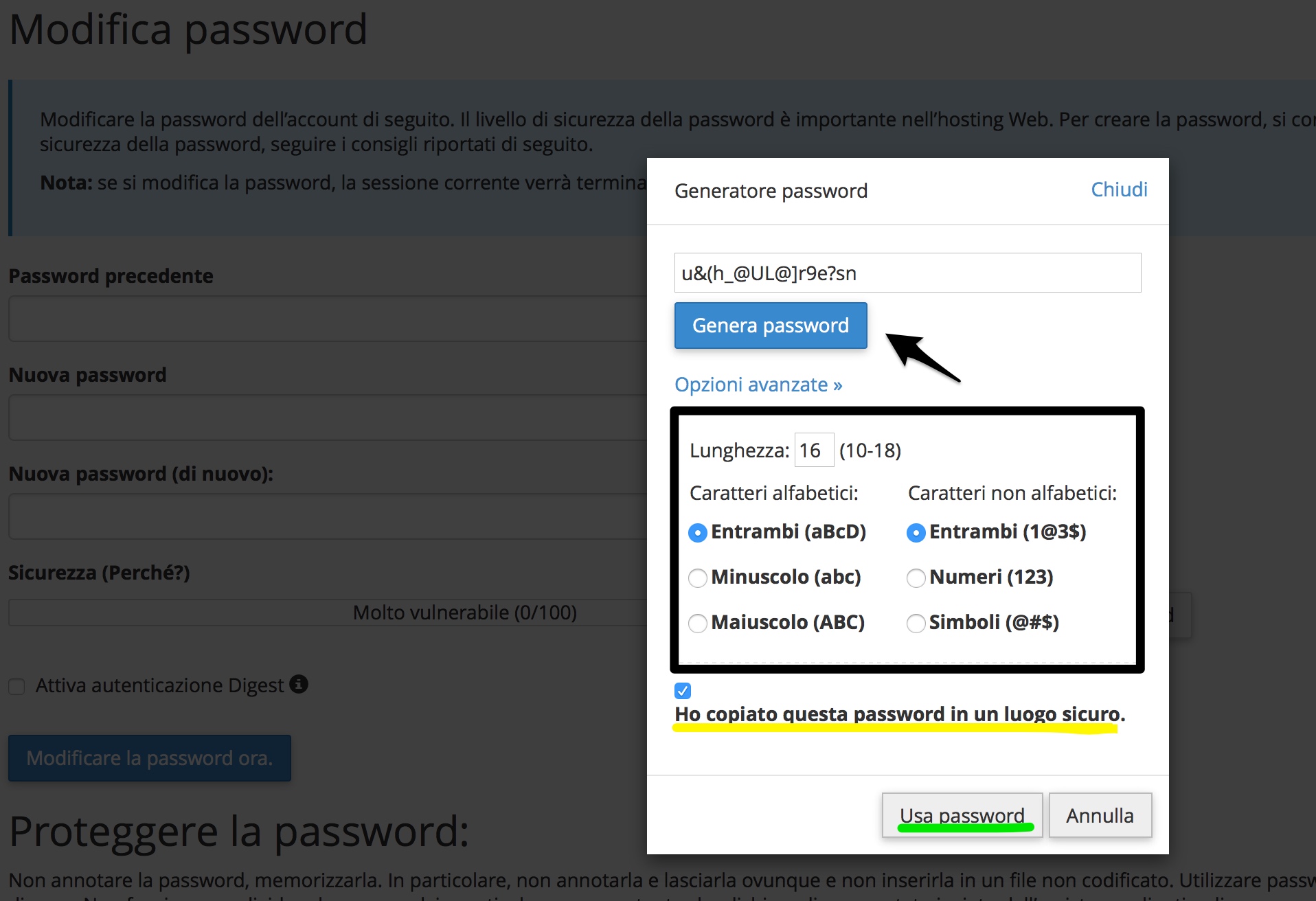 Come modificare la password di cPanel ed FTP