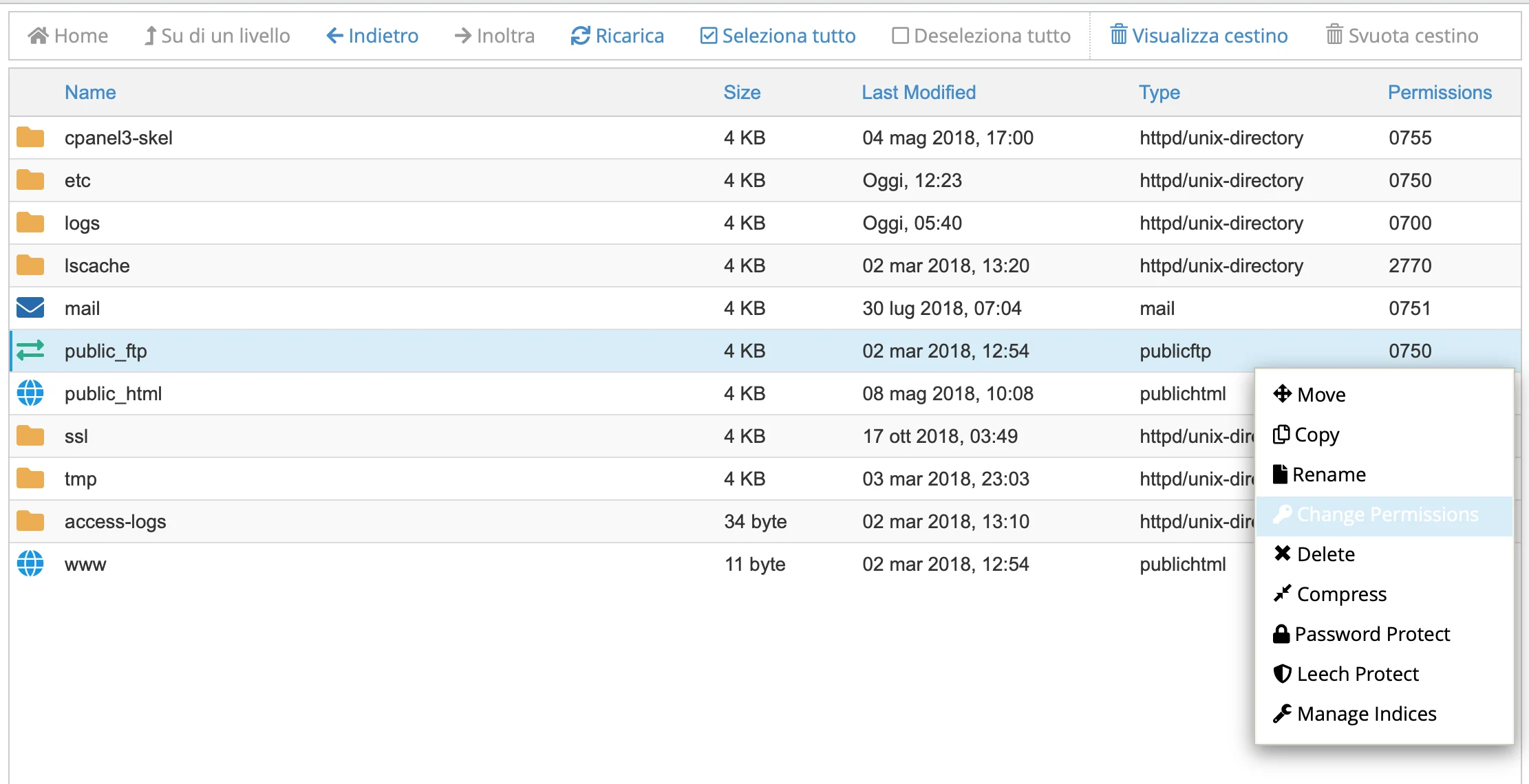 Come modificare i permessi dei files e delle cartelle da cPanel