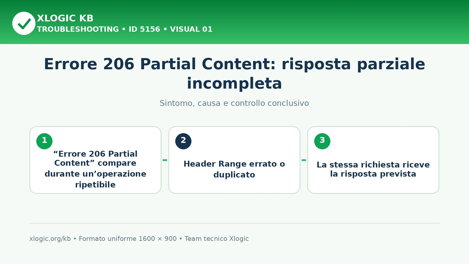 errore 206 Partial Content: sintomo, causa e verifica
