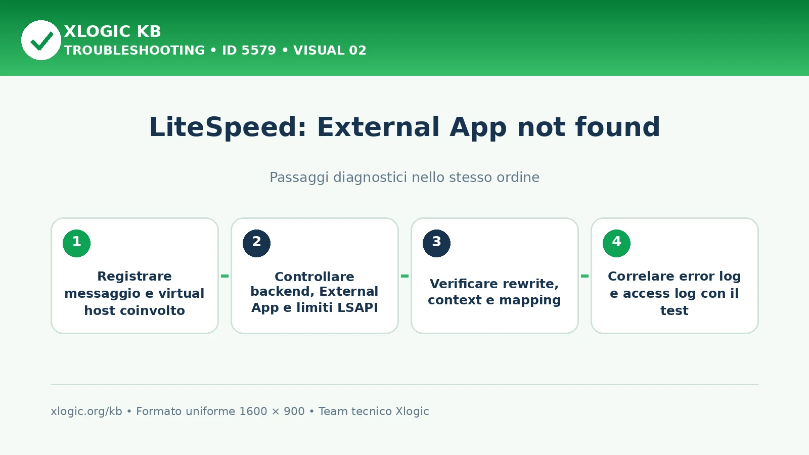 LiteSpeed External App not found: passaggi diagnostici e correzioni
