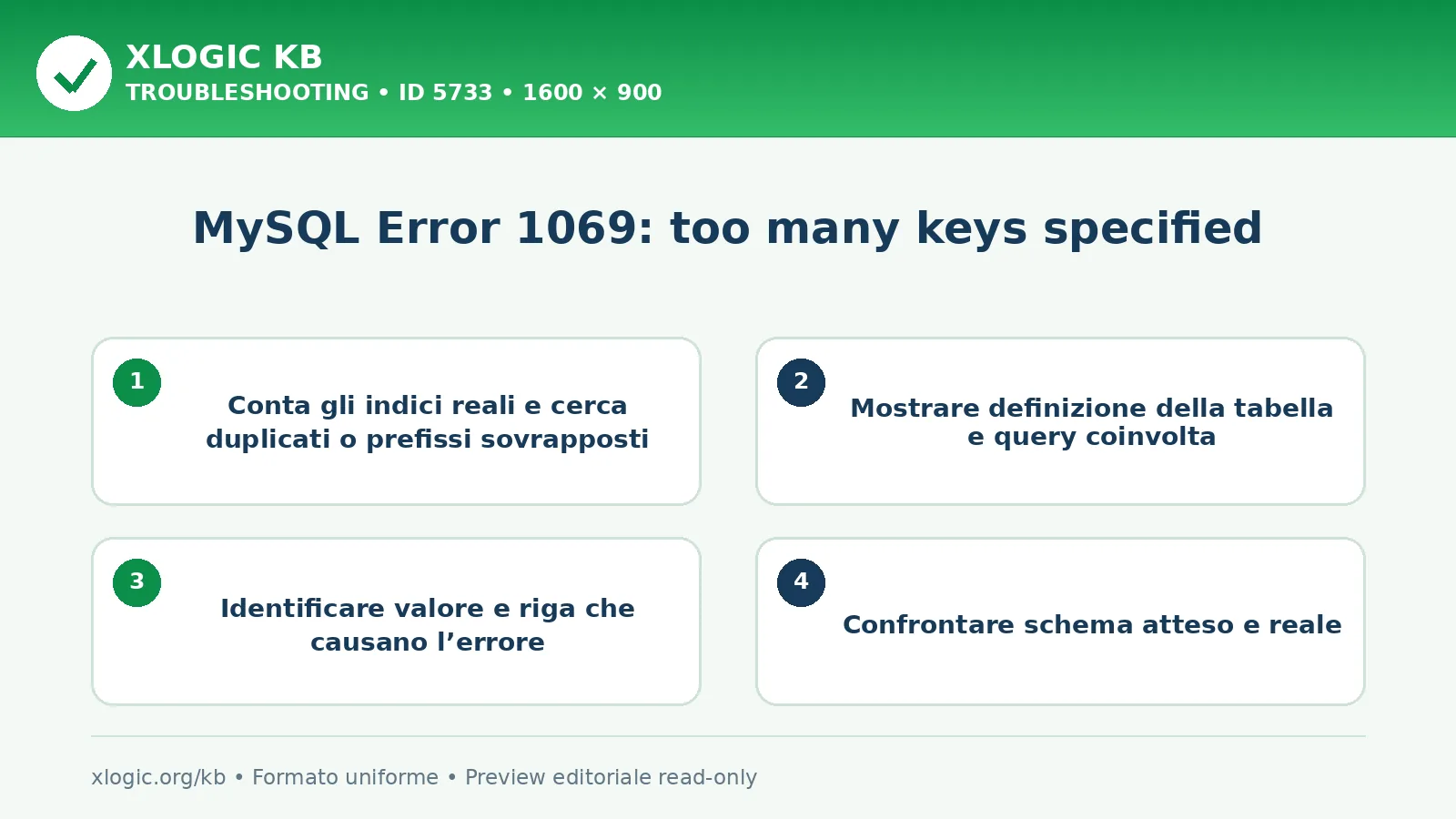 MySQL Error 1069: too many keys specified: controlli e correzione