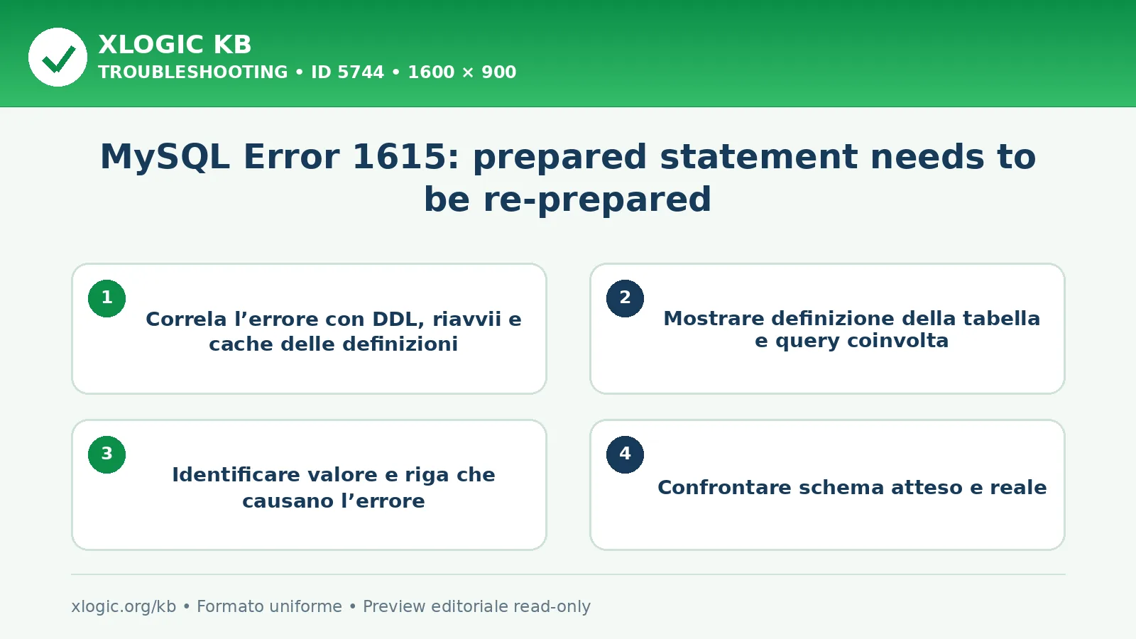 MySQL Error 1615: prepared statement needs to be re-prepared: controlli e correzione