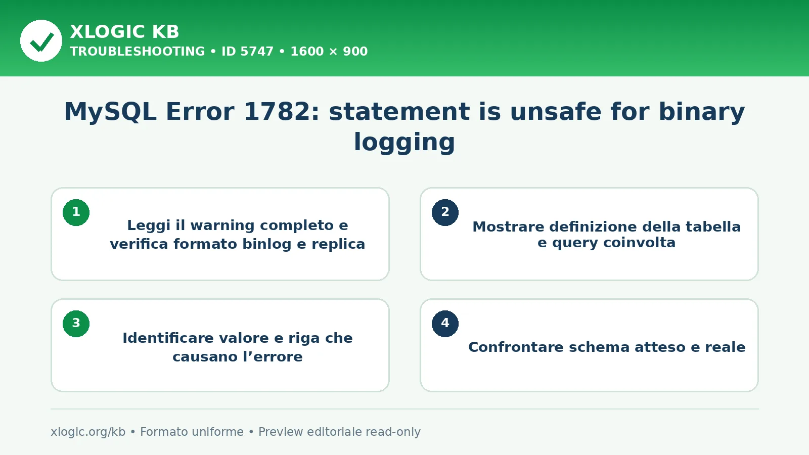 MySQL Error 1782: statement is unsafe for binary logging: controlli e correzione
