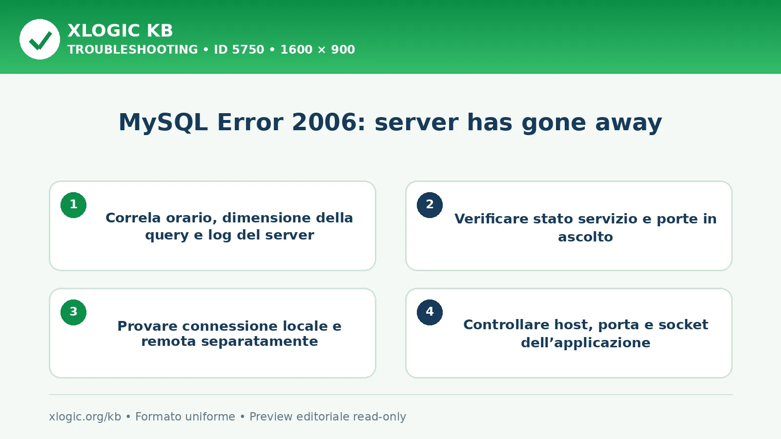 MySQL Error 2006: server has gone away: controlli e correzione