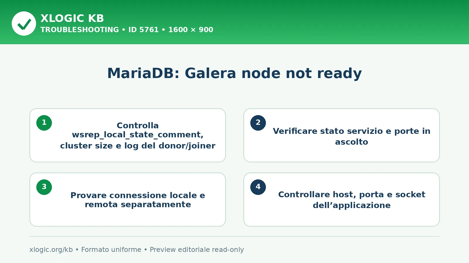 MariaDB: Galera node not ready: controlli e correzione