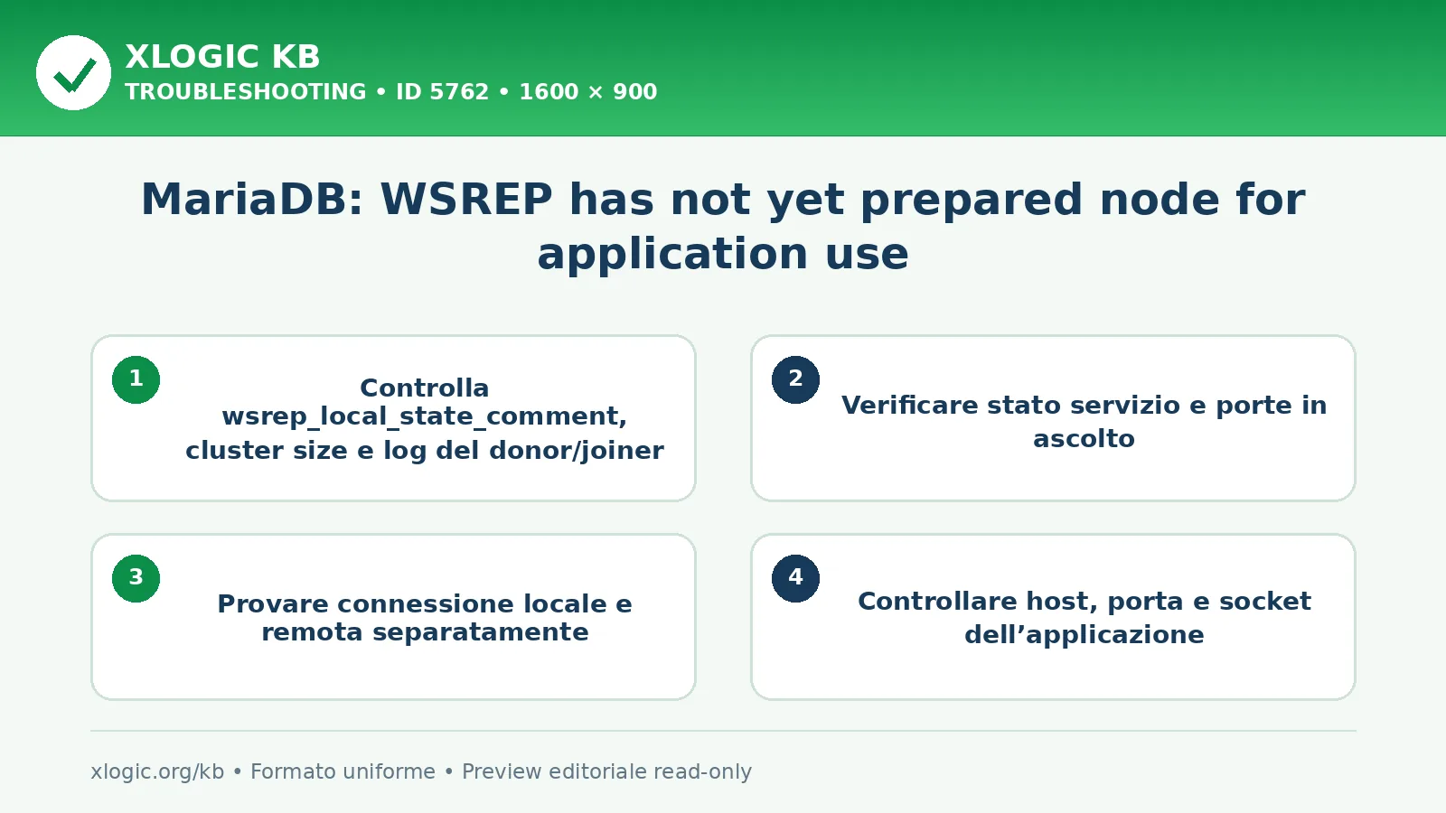 MariaDB: WSREP has not yet prepared node for application use: controlli e correzione
