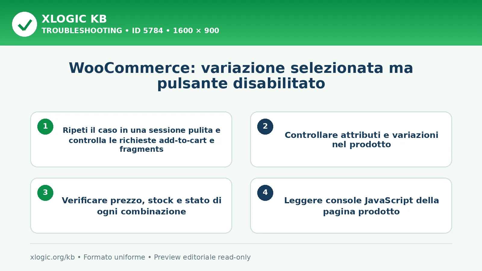 WooCommerce: variazione selezionata ma pulsante disabilitato: controlli e correzione