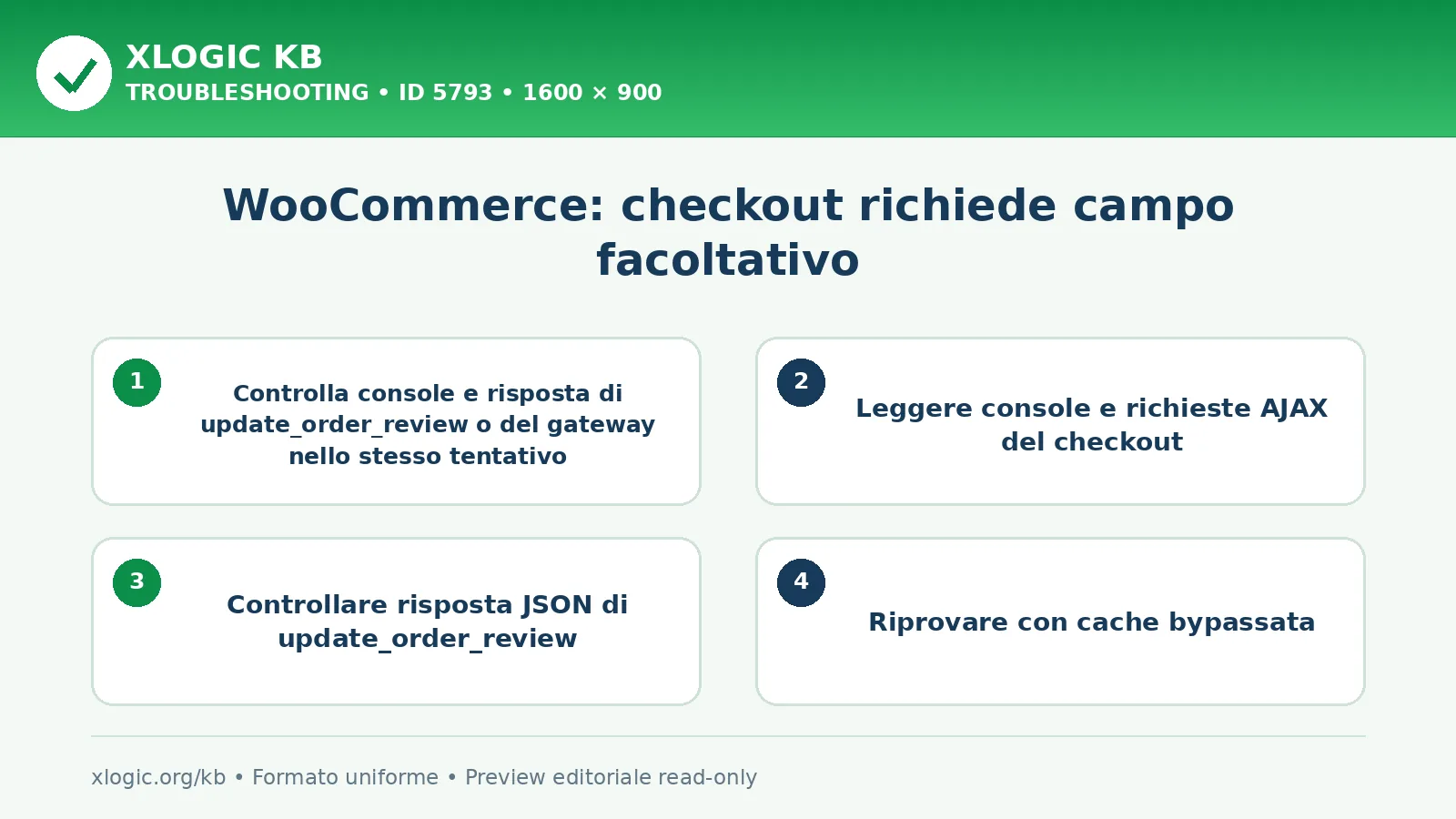 WooCommerce: checkout richiede campo facoltativo: controlli e correzione