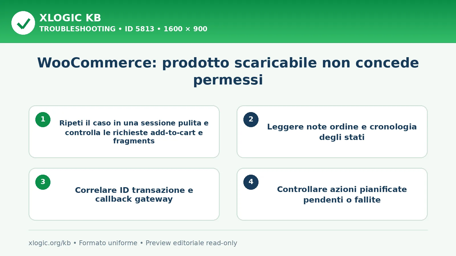 WooCommerce: prodotto scaricabile non concede permessi: controlli e correzione