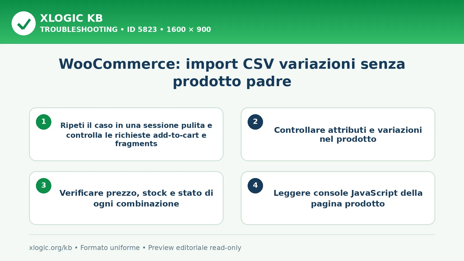 WooCommerce: import CSV variazioni senza prodotto padre: controlli e correzione