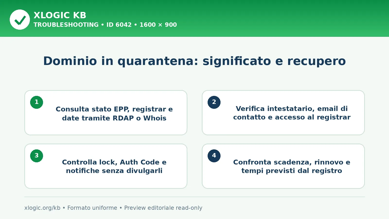 Dominio in quarantena: significato e recupero: controlli e correzione