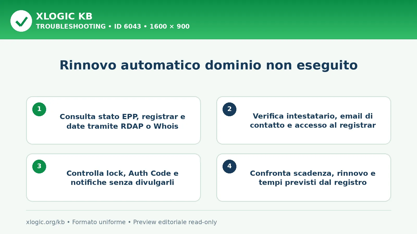 Rinnovo automatico dominio non eseguito: controlli e correzione