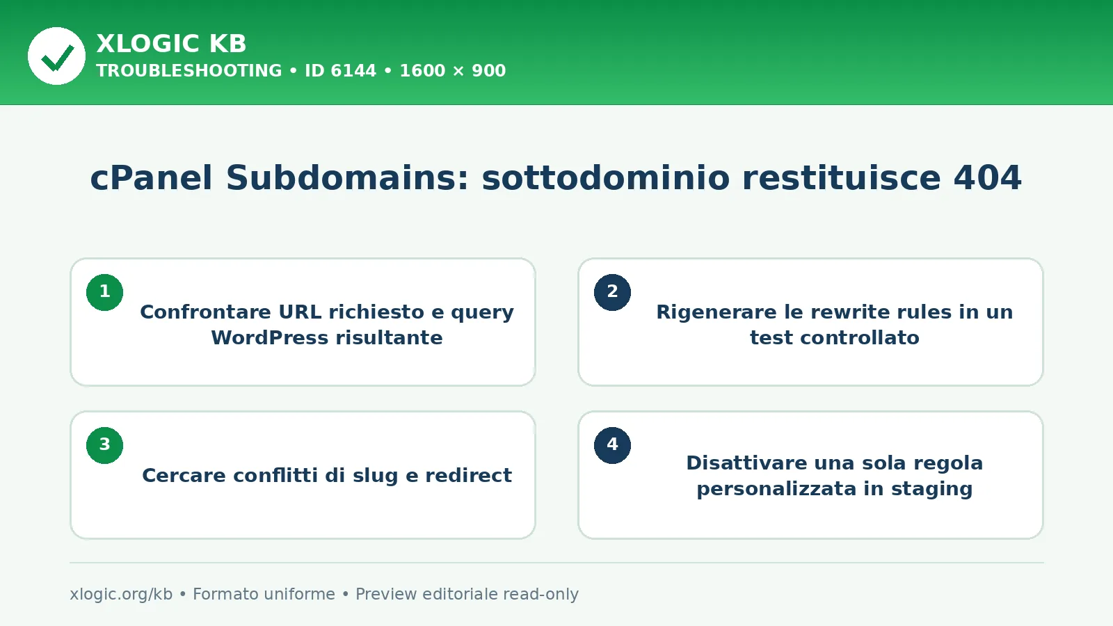 cPanel Subdomains: sottodominio restituisce 404: controlli e correzione