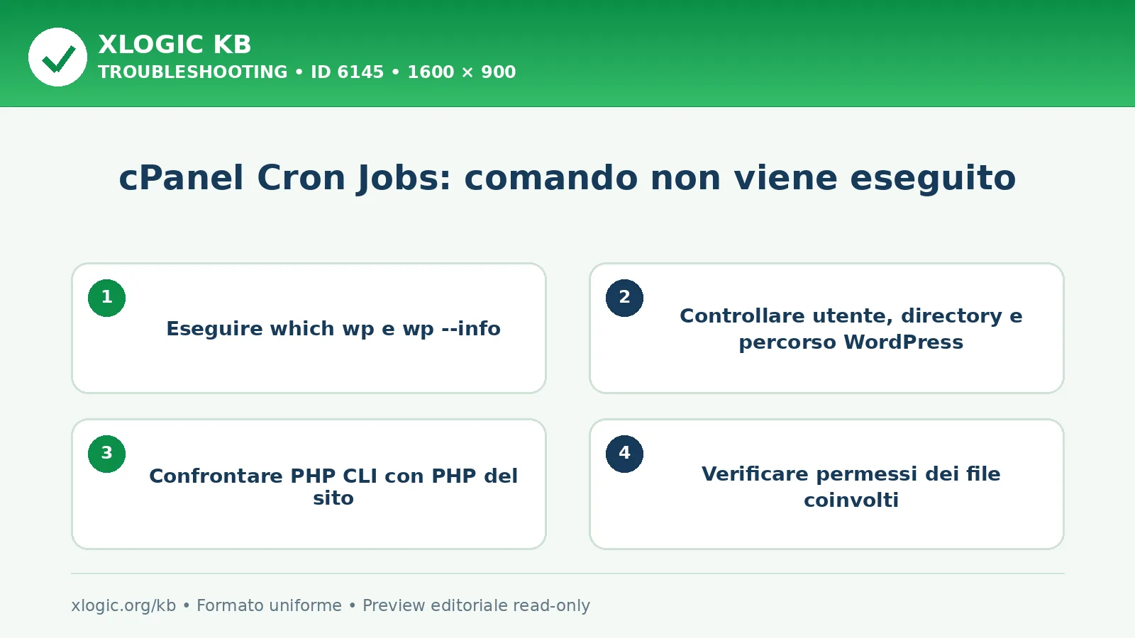 cPanel Cron Jobs: comando non viene eseguito: controlli e correzione