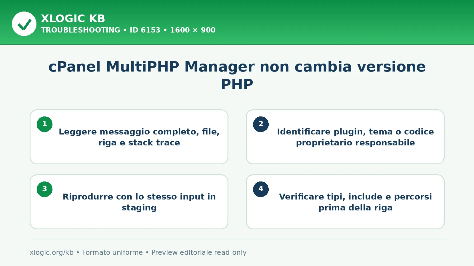 cPanel MultiPHP Manager non cambia versione PHP: controlli e correzione