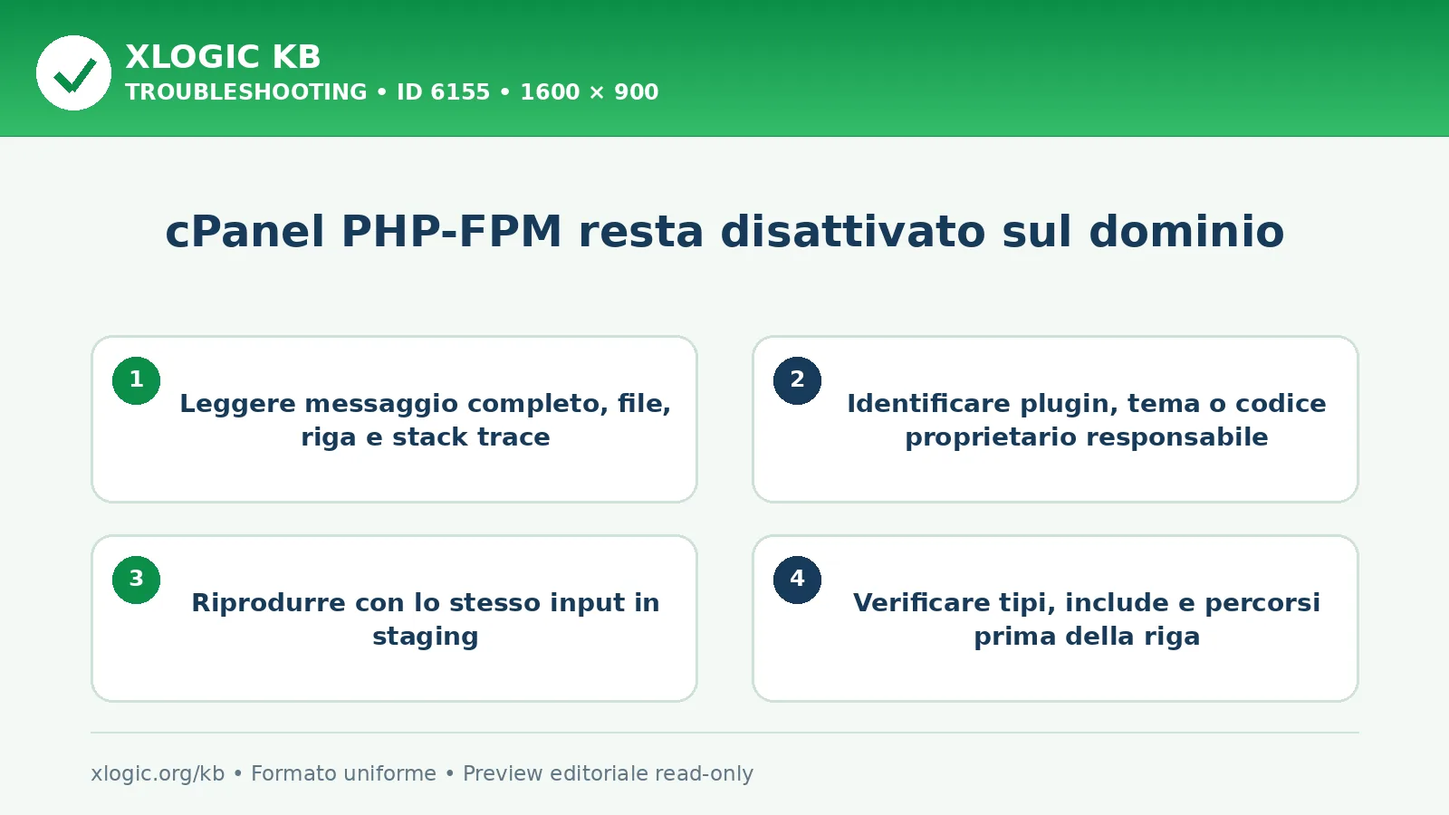cPanel PHP-FPM resta disattivato sul dominio: controlli e correzione