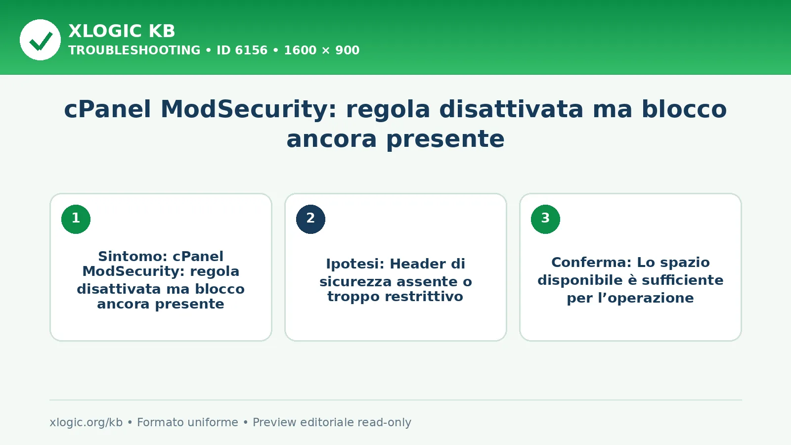 cPanel ModSecurity: regola disattivata ma blocco ancora presente: sintomo, causa e verifica