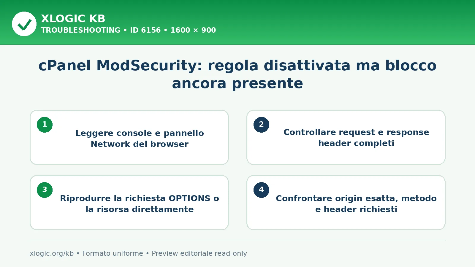 cPanel ModSecurity: regola disattivata ma blocco ancora presente: controlli e correzione