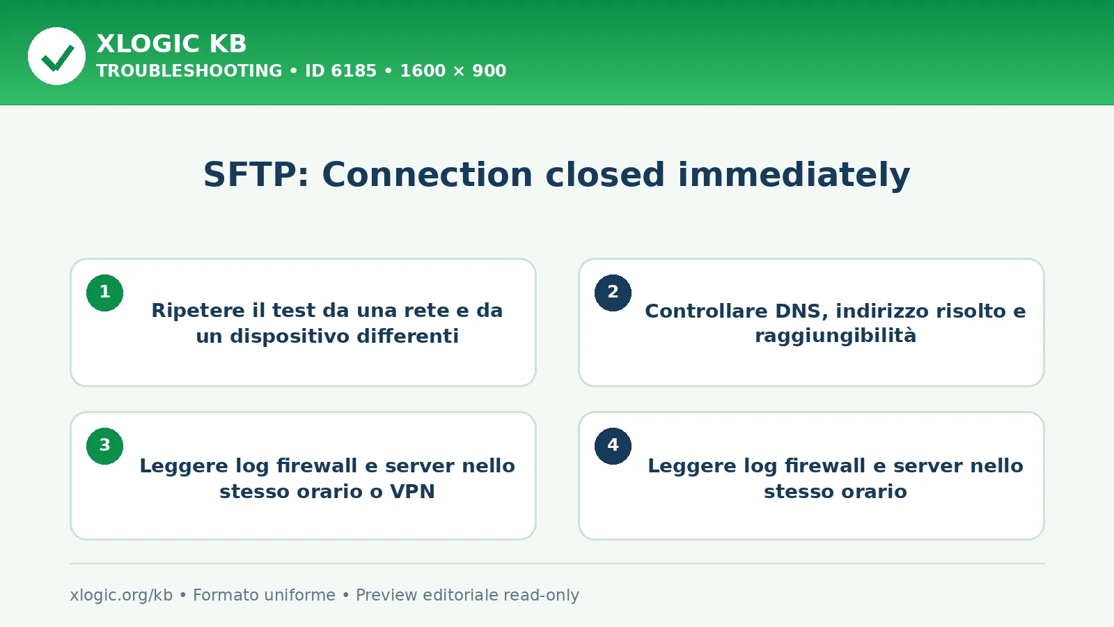 SFTP: Connection closed immediately: controlli e correzione