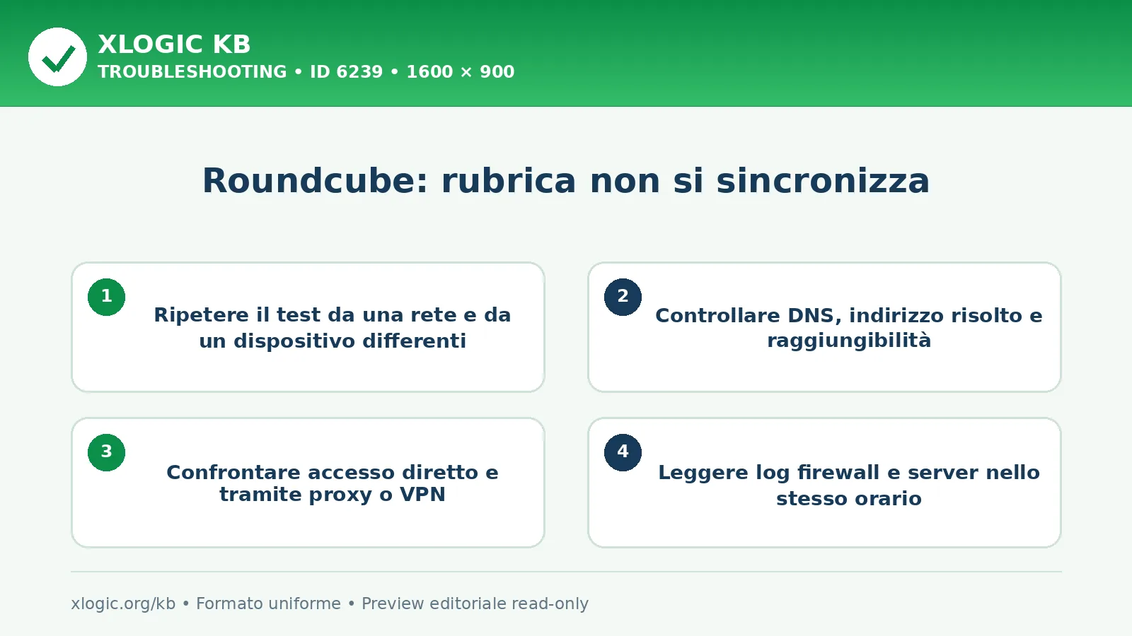 Roundcube: rubrica non si sincronizza: controlli e correzione