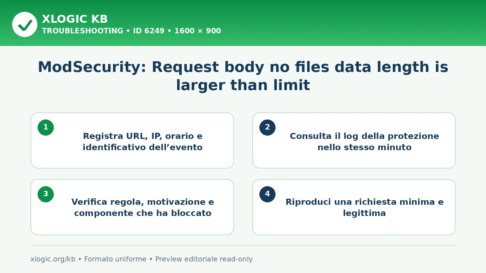 ModSecurity: Request body no files data length is larger than limit: controlli e correzione