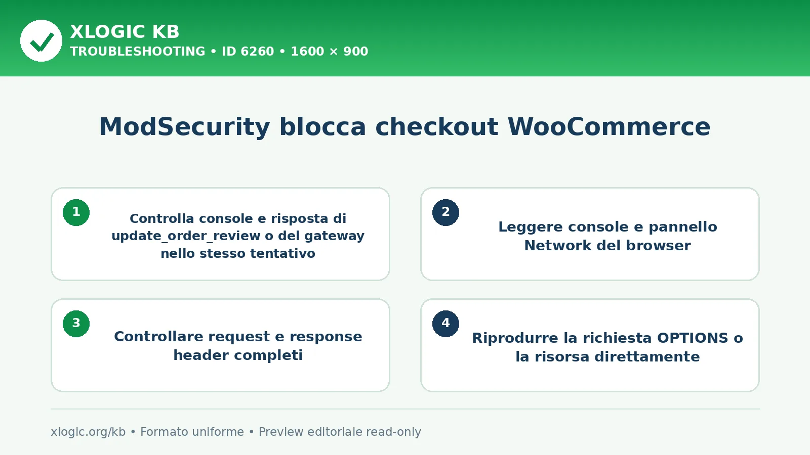 ModSecurity blocca checkout WooCommerce: controlli e correzione