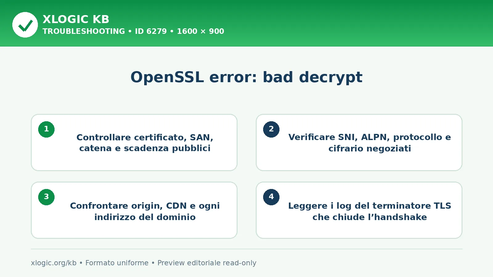OpenSSL error: bad decrypt: controlli e correzione