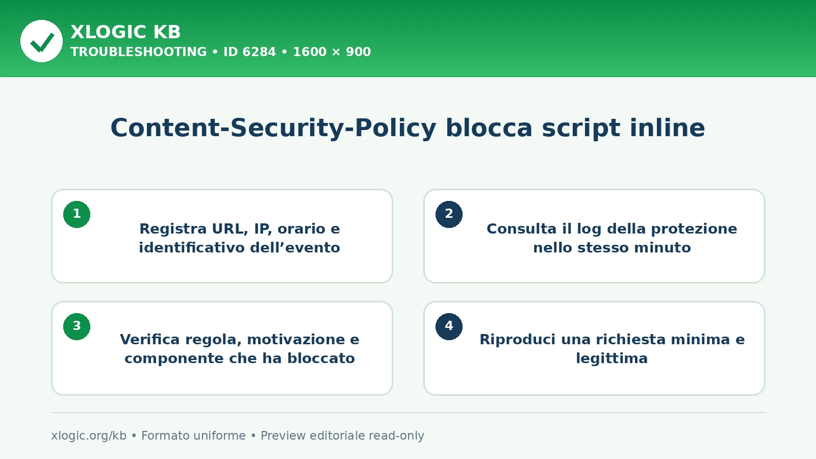 Content-Security-Policy blocca script inline: controlli e correzione