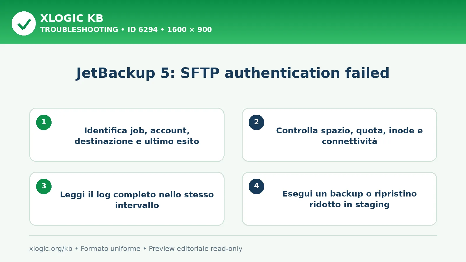 JetBackup 5: SFTP authentication failed: controlli e correzione