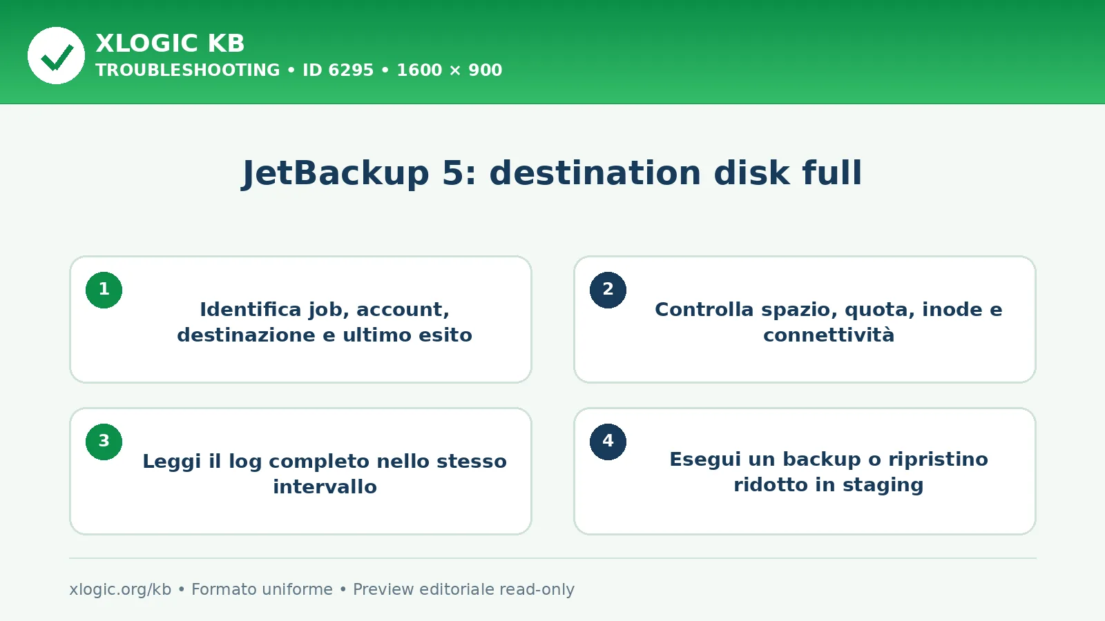 JetBackup 5: destination disk full: controlli e correzione