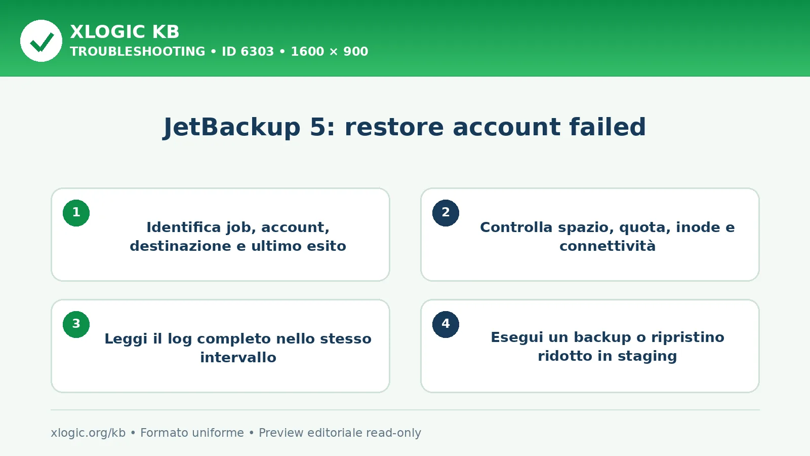 JetBackup 5: restore account failed: controlli e correzione
