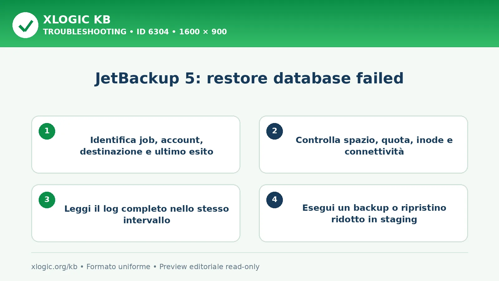 JetBackup 5: restore database failed: controlli e correzione