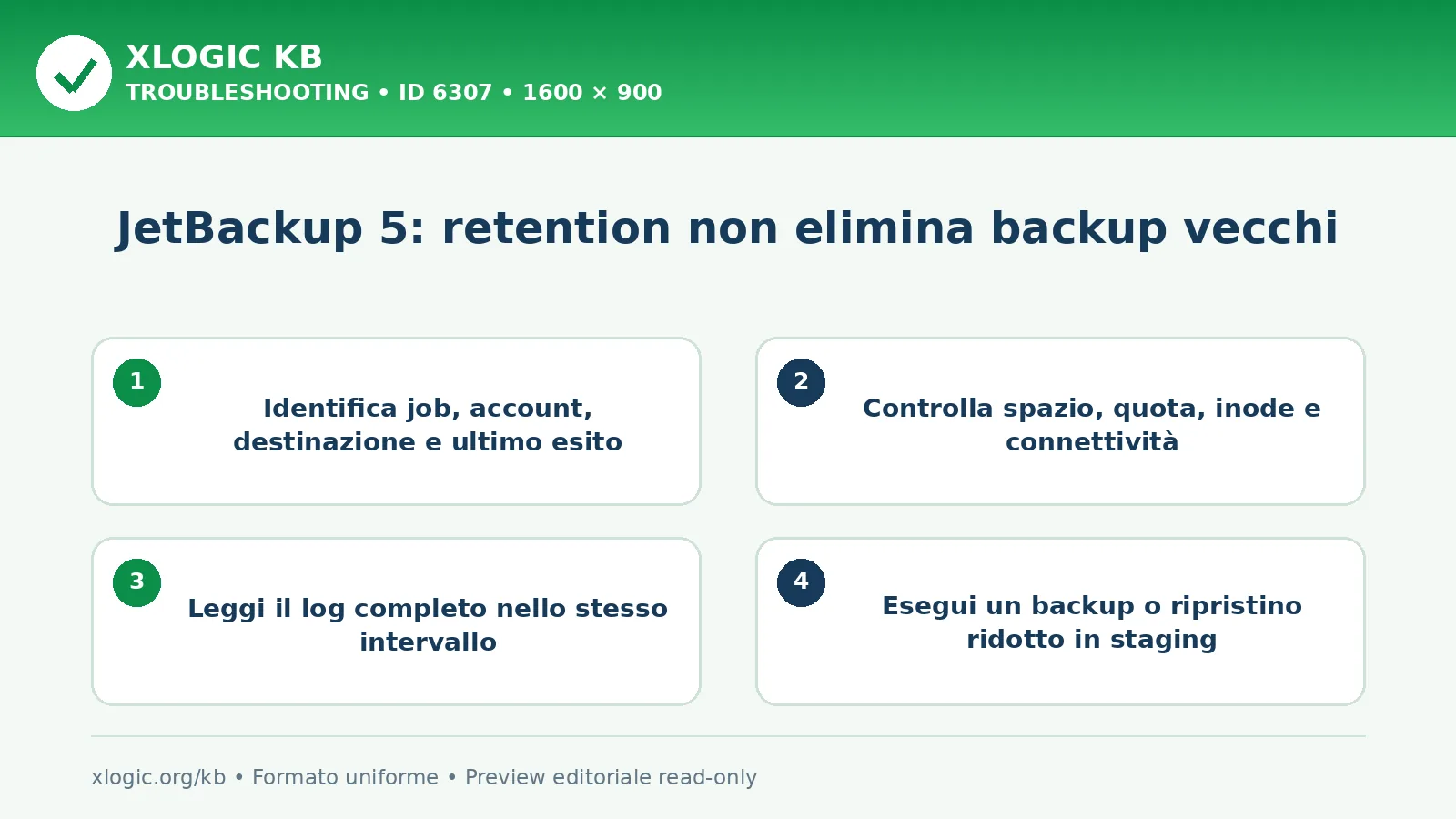 JetBackup 5: retention non elimina backup vecchi: controlli e correzione