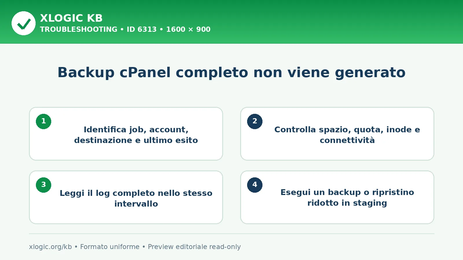 Backup cPanel completo non viene generato: controlli e correzione