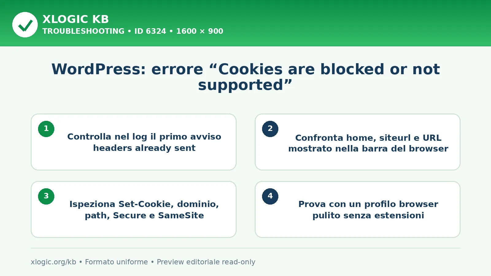 WordPress: errore “Cookies are blocked or not supported”: controlli e correzione