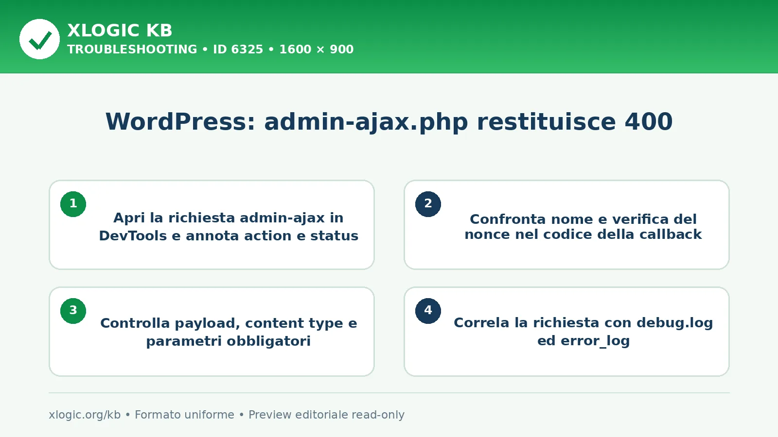 WordPress: admin-ajax.php restituisce 400: controlli e correzione