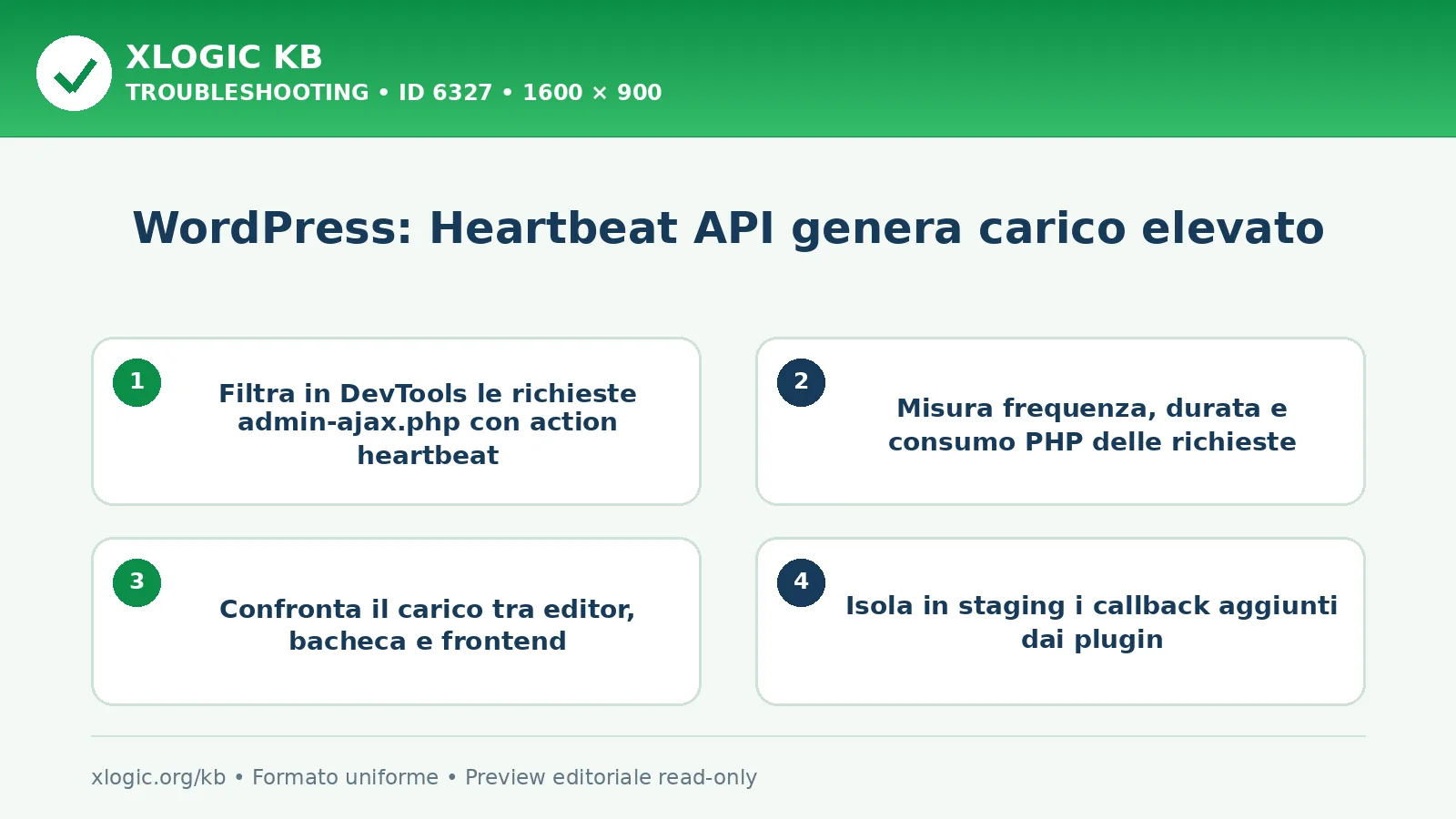 WordPress: Heartbeat API genera carico elevato: controlli e correzione