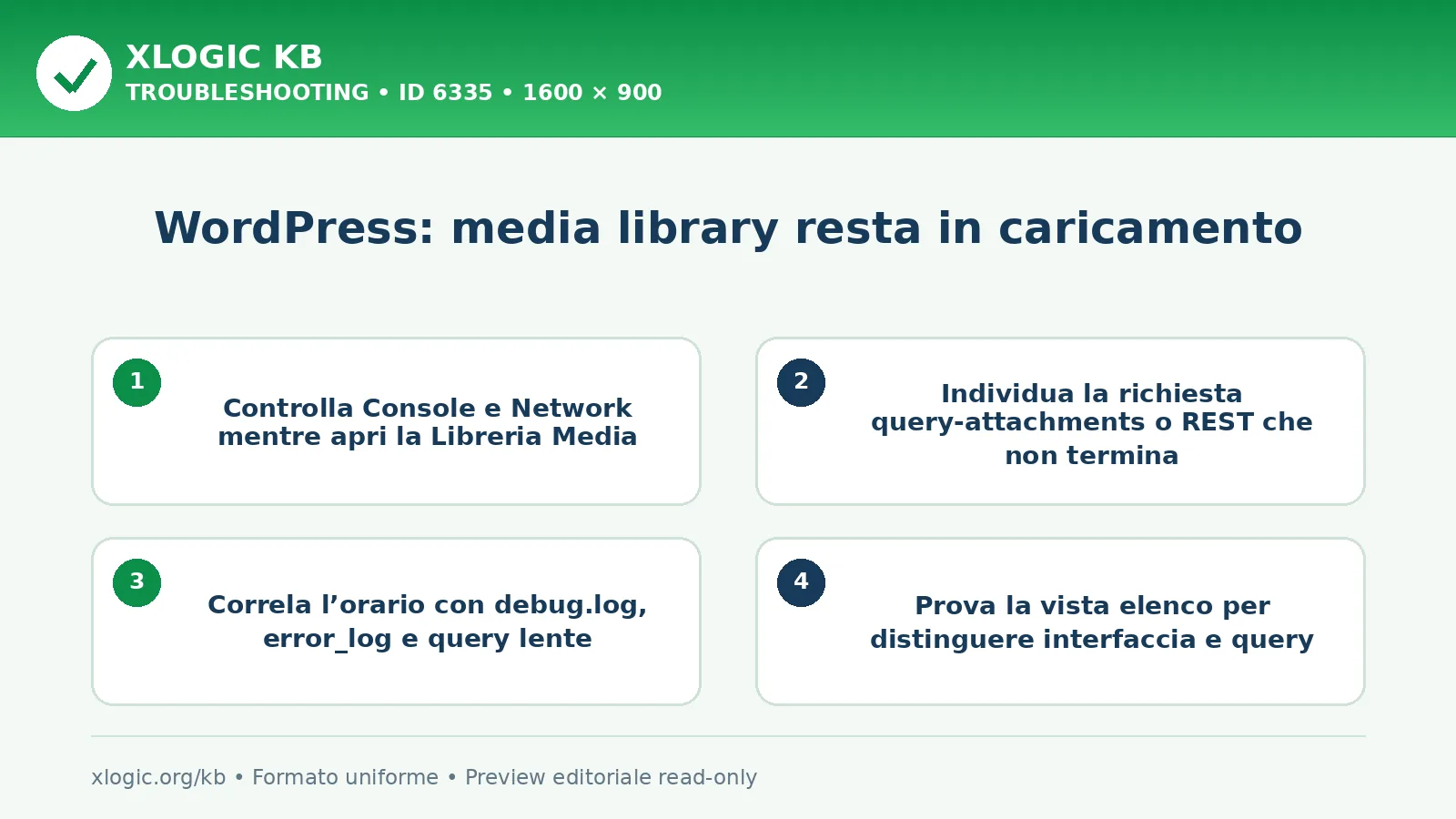 WordPress: media library resta in caricamento: controlli e correzione