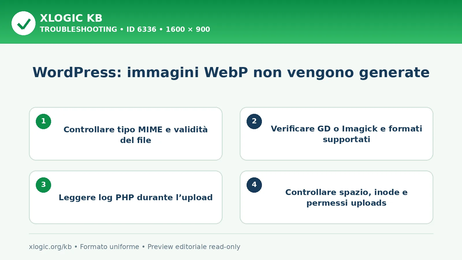 WordPress: immagini WebP non vengono generate: controlli e correzione