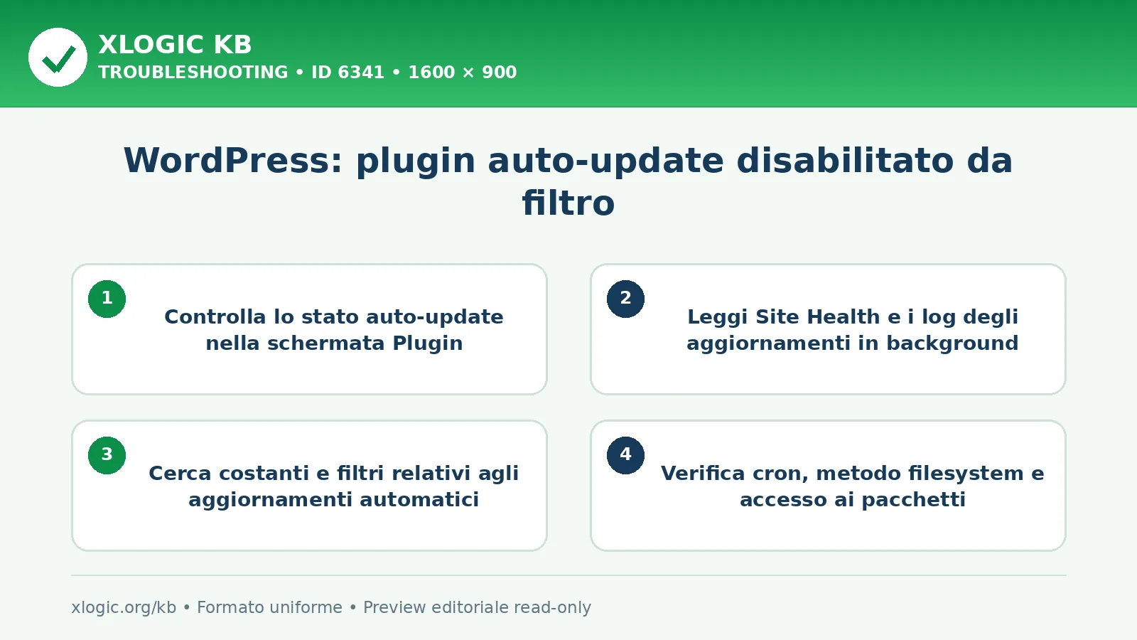 WordPress: plugin auto-update disabilitato da filtro: controlli e correzione