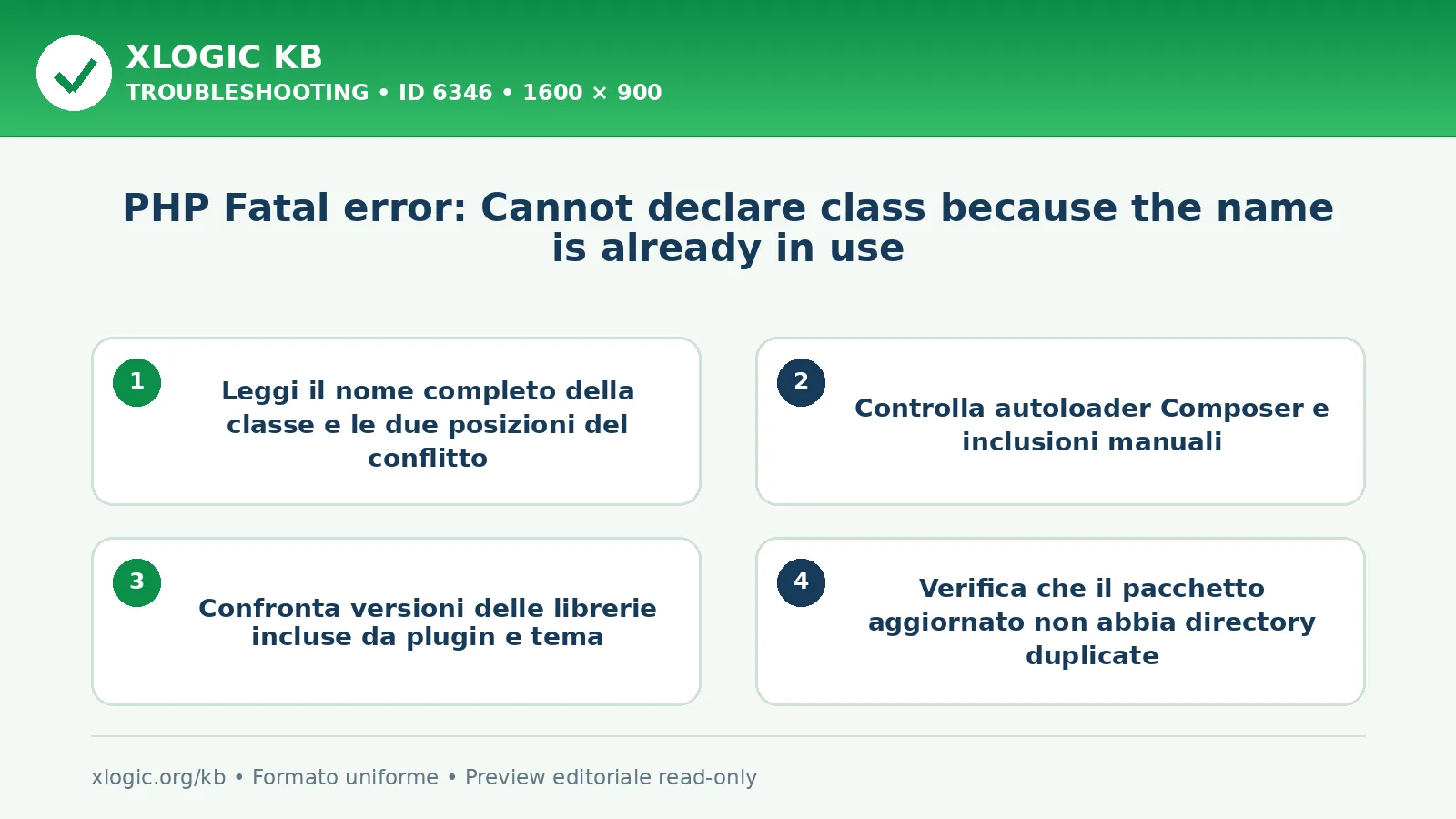 PHP Fatal error: Cannot declare class because the name is already in use: controlli e correzione